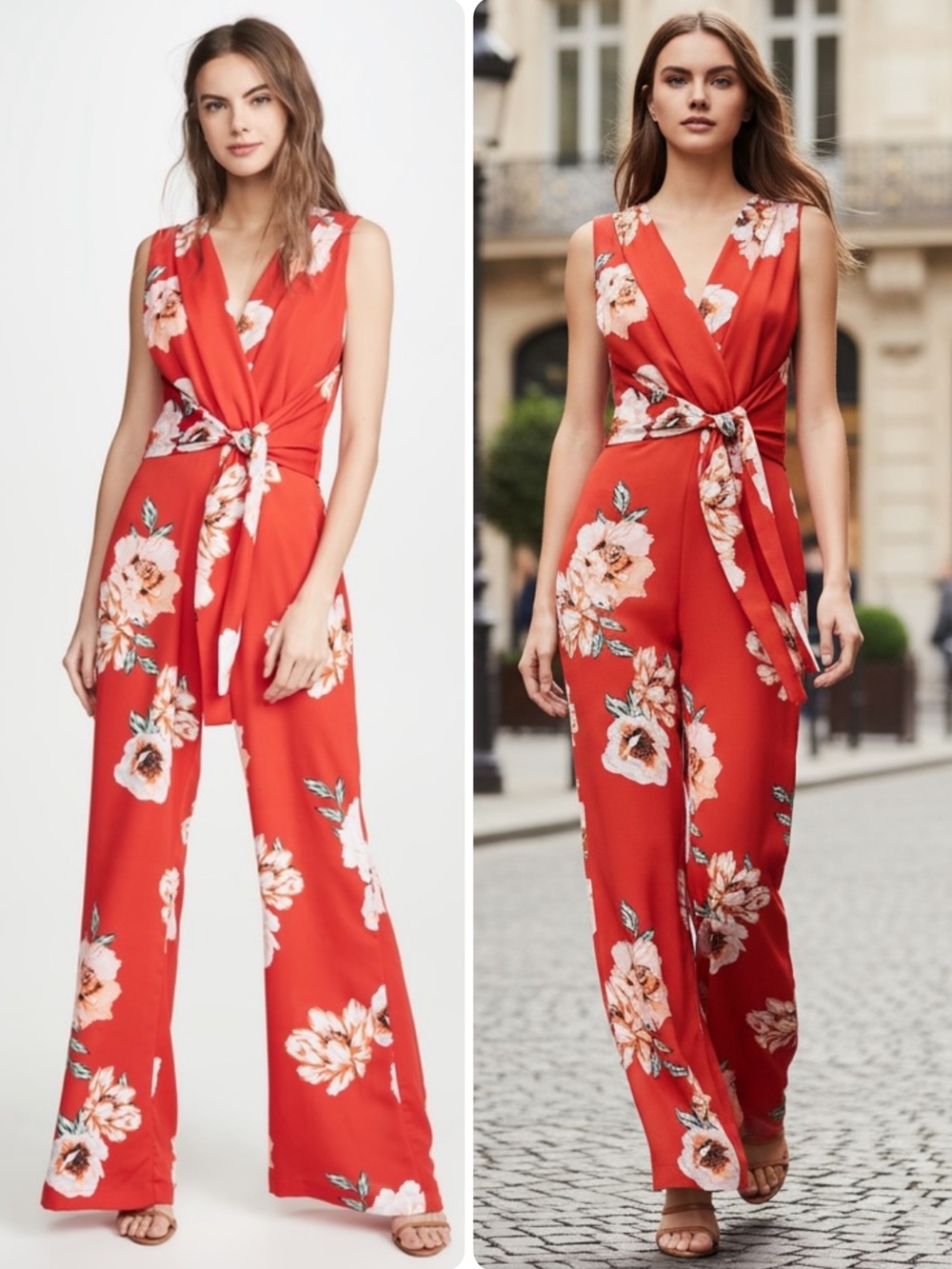 Misa Los Angeles Kimora Viscose Red Poppy Floral Tie-Front Jumpsuit NWT $359